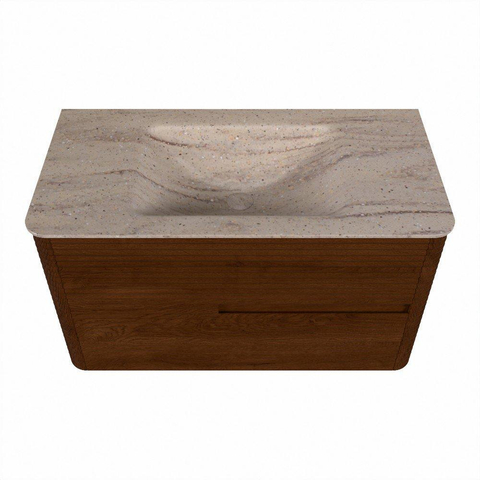 Mondiaz CIRO-DLUX Meuble de salle de bains - 90x45x50cm - Vasque solid surface Saba - 1 bassin Central - 1 trou de robinet - 2 tiroirs - Ruby SW1532162