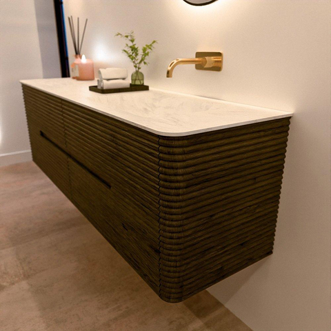 Mondiaz CIRO-DLUX Badkamermeubelset - 160x45x50cm - Solid surface wastafel Opalo - 1 wasbak Rechts - zonder kraangaten - 4 lades - Shadow SW1532428
