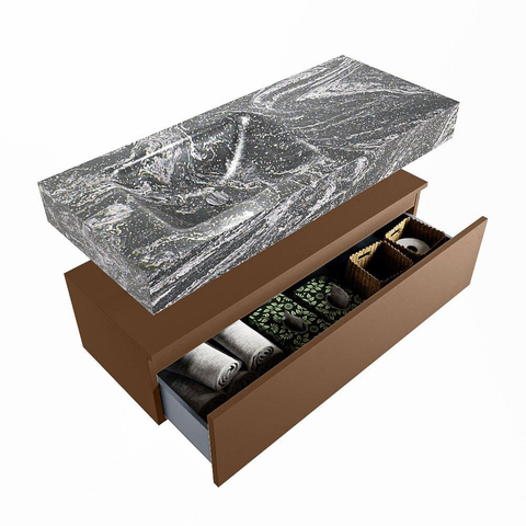 MONDIAZ ALAN - DLUX Badkamermeubelset - 110cm - onderkast - Rust - 1 lade - vrijhangende wastafel - wasbak links - 0 kraangaten - Lava SW808300