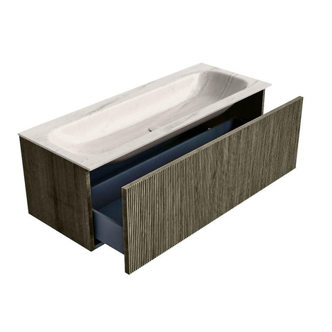 MONDIAZ KURVE-DLUX meuble de salle de bains 120cm couleur Shadow avec 1 tiroir et 0 porte. Lavabo BIG LARGE central 1 trou de robinet Meli. SW1434024