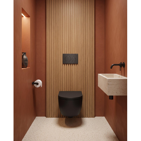 QeramiQ Dely Swirl Toiletset - 36.3x51.7cm - Geberit UP720 Duofix Sigma inbouwreservoir - 35mm zitting - bedieningsplaat mat zwart - ronde knoppen - mat zwart SW1413939