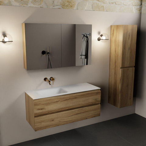Mondiaz Aivy badmeubelset - 120x45x50cm - 0 kraangaten - 1 wasbak talc Solid surface - Links - 2 lades - Met spiegelkast - Melamine Chai SW892321