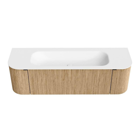 MONDIAZ KURVE Meuble de salle de bains 150 cm avec module 25 Len R couleur Chêne avec 1 tiroir et 2 portes. Lavabo BIG MEDIUM central sans trou de robinet Talc. SW1138183