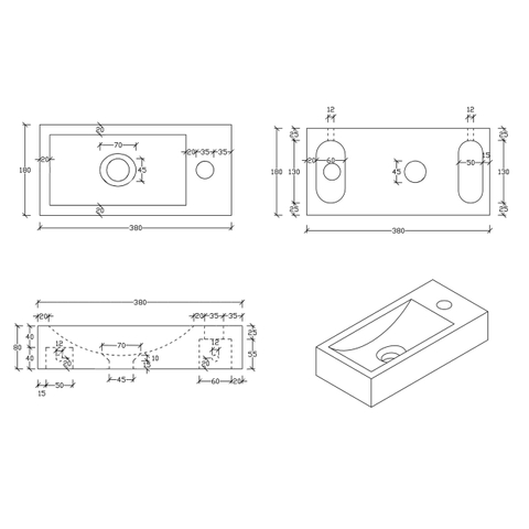 Differnz Ribble fonteinset - 38x18x8cm - Rechthoek - 1 kraangat - gebogen zwart matte kraan - natuursteen zwart SW705406