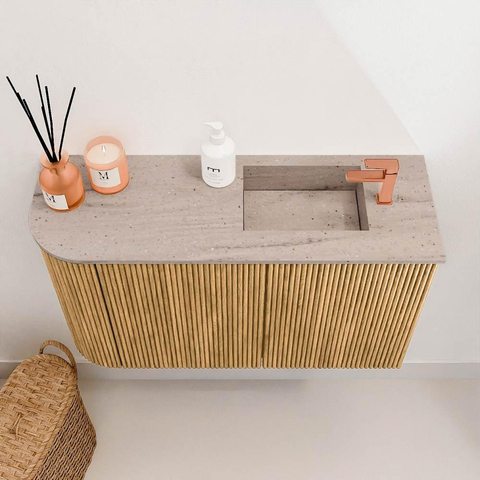 Mondiaz JOYA-DLUX Meuble WC - arrondi gauche couleur Chêne - Vasque FAYE position Droite 1 trou de robinet couleur Saba SW1424212