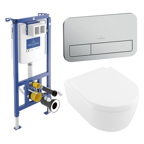 Villeroy & Boch Avento pack wandcloset directflush - diepspoel - met inbouwreservoir bedieningsplaat edelmat CeramicPlus - Stone White (mat wit) SW956271