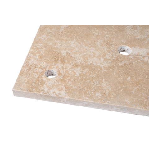 Saniclass Travertine plan sous vasque - 120x46cm - 2 trou de robinet - 2 découpes pour siphon - pierre naturelle marbrée SW1242432