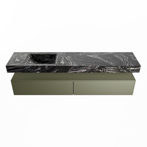 Mondiaz ALAN-DLUX Ensemble de meuble - 200cm - meuble Army mat - 2 tiroirs - Lavabo Cloud Lava suspendu - vasque Gauche - 0 trous de robinet SW808698
