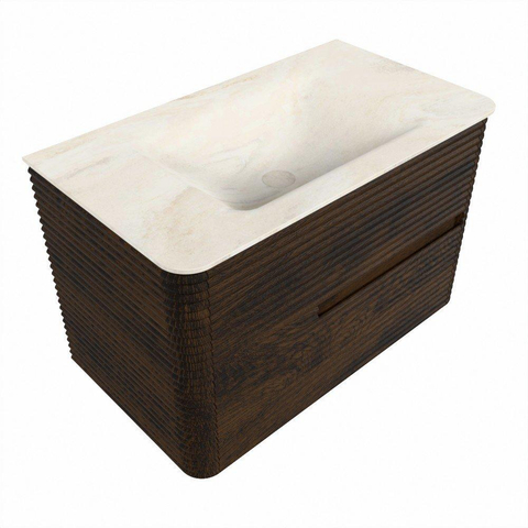 Mondiaz CIRO-DLUX Badkamermeubelset - 80x45x50cm - Solid surface wastafel Ostra - 1 wasbak Midden - zonder kraangaten - 2 lades - Walnut SW1530340