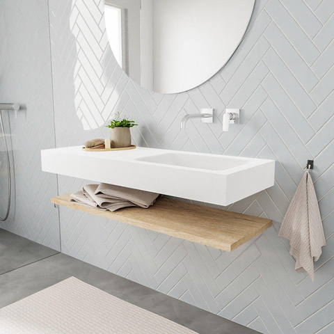 MONDIAZ ALAN 120cm - Badkamermeubelset - planchet - washed oak - vrijhangende wastafel - wasbak rechts - 0 kraangaten - talc SW408775