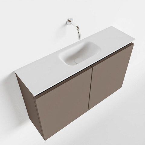 MONDIAZ TURE Toiletmeubel 80x23x50cm met 0 kraangaten 2 deuren smoke mat Wastafel Eden midden Solid Surface Wit SW474959