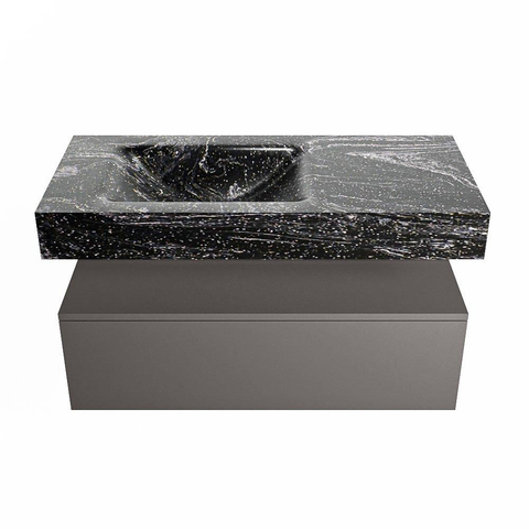 Mondiaz ALAN-DLUX Ensemble de meuble - 100cm - meuble Dark grey mat - 1 tiroir - Lavabo Cloud Lava suspendu - vasque Gauche - 0 trous de robinet SW808264