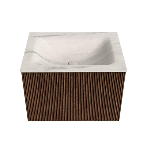 MONDIAZ KURVE-DLUX Meuble de salle de bains 60cm couleur Walnut avec 1 tiroir et 0 portes. Lavabo CLOUD Milieu sans trou de robinet Meli. SW1431673