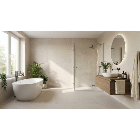 ÉCHANTILLON Terravito Alvella carreau mural et de sol - 60x60cm - 10mm - Carré - rectifié - Aspect pierre naturelle - Beige Mat SW735865