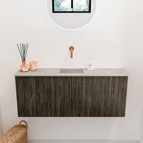Mondiaz JOYA-DLUX 100cm meuble de salle de bains - couleur Shadow - Vasque FAYE position Milieu Sans trou de robinet couleur Glace. SW1422780