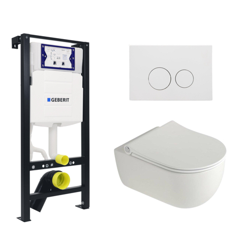 Plieger Kansas Ensemble de toilette - réservoir encastré UP320 - compact - WC suspendu - abattant Pressalit slim - softclose - plaque de commande blanche mate - boutons ronds - blanc mat SW1223240