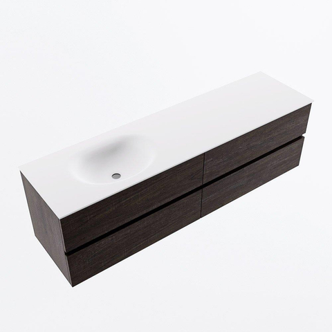 MONDIAZ Vica Ensemble meuble de salle de bains - 170cm - meuble bas dark brown - 4 tiroirs - lavabo moon à gauche - sans trous de robinet - version haute 60cm - talc SW1082651