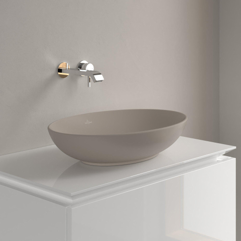 Villeroy & Boch Loop & Friends opzetwastafel - 56x38cm - zonder kraangat - met overloop CeramicPlus - mat almond (beige) SW644146