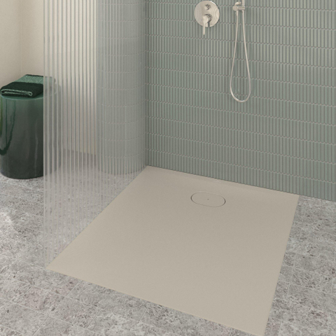 Villeroy & Boch Ecora douchebak - 100x90x3.5cm - afvoer korte zijde - almond (beige) SW1558891