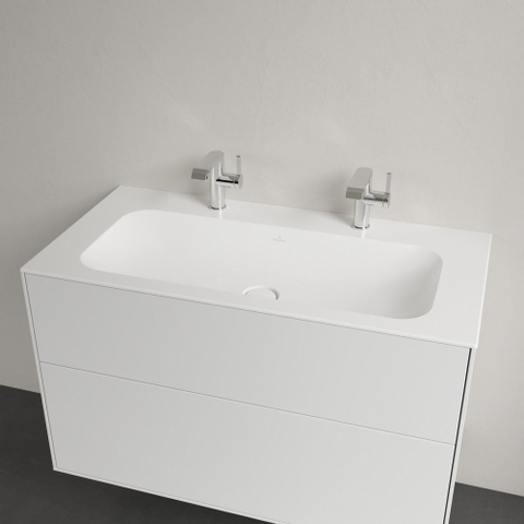 Villeroy & Boch finion meubelwastafel - met 2 kraangaten - 100x50cm CeramicPlus - zonder overloop - Stone White (mat wit) SW209574