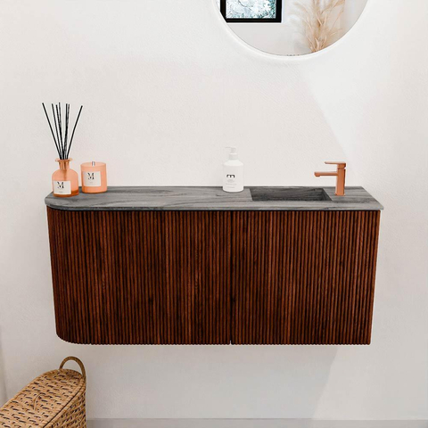 Mondiaz JOYA-DLUX 91.6cm toiletmeubel - ronding links kleur Ruby - Wastafel FAYE positie Rechts 1 kraangat kleur Sombra. SW1425693