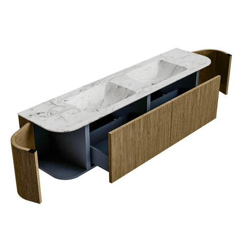 Mondiaz KURVE-DLUX Ensemble de meuble de salle de bains - 180x46x40cm - 2 tiroirs - 2 portes - vasque solid surface - double - sans trou de robinet - Dusk SW1415512