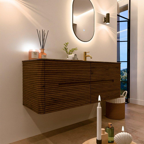 Mondiaz CIRO-DLUX Meuble de salle de bains - 130x45x50cm - Plan-vasque solid surface Oza - 1 lavabo à droite - 1 trou de robinet - 4 tiroirs - Dusk SW1533377