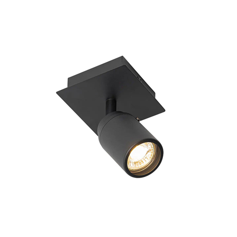 QAZQA Ducha Plafonnier de salle de bains - 10x10cm - 1 spot - IP44 - carré - noir mat SW1187256