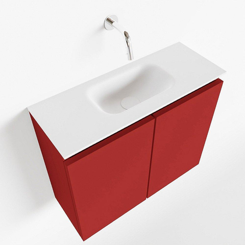 MONDIAZ TURE Toiletmeubel 60x23x50cm met 0 kraangaten 2 deuren fire mat Wastafel Eden midden Solid Surface Wit SW475007