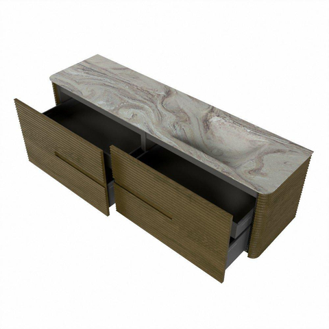 Mondiaz CIRO-DLUX Badkamermeubelset - 170x45x50cm - Solid surface wastafel Glace - 1 wasbak Rechts - 1 kraangat - 4 lades - Dusk SW1532998
