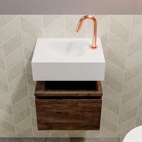 MONDIAZ ANDOR Toiletmeubel 40x30x30cm met 1 kraangaten 1 lades dark brown mat Wastafel Lex links Solid Surface Wit SW474290