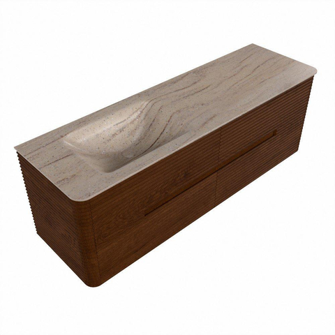Mondiaz CIRO-DLUX Meuble de salle de bains - 150x45x50cm - Plan-vasque Solid surface Saba - 1 vasque à gauche - 1 trou de robinet - 4 tiroirs - Ruby SW1531921