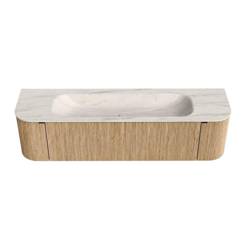 MONDIAZ KURVE-DLUX 170cm badmeubel ronding Links + Rechts kleur Oak met 1 lade en 2 deuren. Wastafel BIG LARGE Midden 1 kraangat Meli. SW1431619