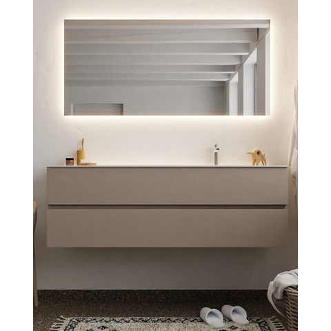 MONDIAZ VICA Ensemble de meuble salle de bain - 150cm - 2 tiroirs - lavabo Cloud à droite - 1 trou de robinet - solid surface smoke SW411416