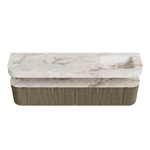 MONDIAZ THOR-DLUX Meuble de salle de bains 200cm arrondi gauche + droite couleur Shadow avec 2 tiroirs et 2 portes. Vasque suspendue CLOUD Droite sans trou de robinet couleur Frappe. SW1467025