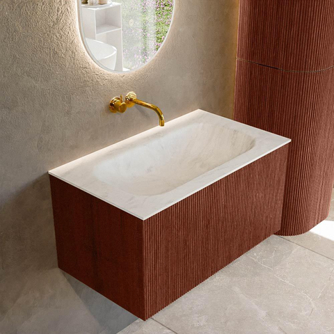 Mondiaz KURVE-DLUX Ensemble de meubles de salle de bains - 80x46x40cm - 1 tiroir - lavabo solid surface - centre - sans trou de robinet - Ruby SW1415730