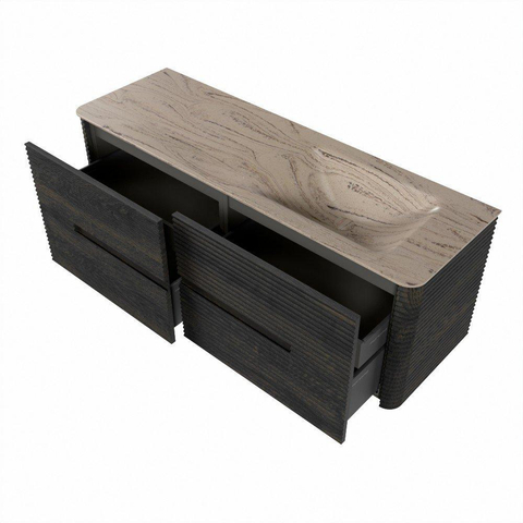 Mondiaz CIRO-DLUX Meuble de salle de bains - 140x45x50cm - Plan vasque solid surface Arena - 1 lavabo à droite - 1 trou de robinet - 4 tiroirs - Shadow SW1532348