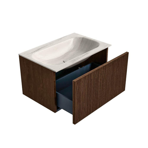 MONDIAZ KURVE-DLUX Meuble de salle de bains 70cm couleur Walnut avec 1 tiroir et 0 porte. Lavabo BIG SMALL Central sans trou de robinet Meli. SW1431657