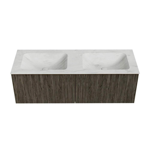 Mondiaz KURVE-DLUX Ensemble de meuble de salle de bains - 130x46x40cm - 2 tiroirs - lavabo solid surface - double - sans trou de robinet - Shadow SW1414086