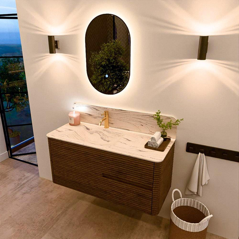 Mondiaz CIRO-DLUX Ensemble de meubles de salle de bains - 110x45x50cm - Plan vasque solid surface Nata - 1 vasque à gauche - 1 trou de robinetterie - 2 tiroirs - Dusk SW1533234