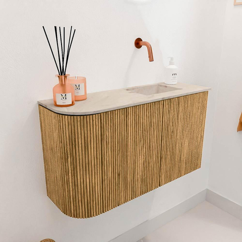 Mondiaz JOYA-DLUX Meuble de toilette 71,6cm - arrondi gauche couleur Chêne - Vasque FAYE position Droite Sans trou de robinet couleur Frappe SW1421975
