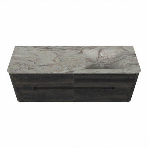 Mondiaz CIRO-DLUX Badkamermeubelset - 140x45x50cm - Solid surface wastafel Glace - 1 wasbak Rechts - 1 kraangat - 4 lades - Shadow SW1532248