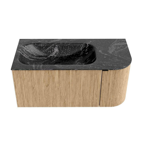 MONDIAZ KURVE-DLUX Meuble de salle de bains 95cm avec module 25 R couleur Chêne avec 1 tiroir et 1 porte. Lavabo BIG SMALL gauche 1 trou de robinet couleur Lava. SW1138127