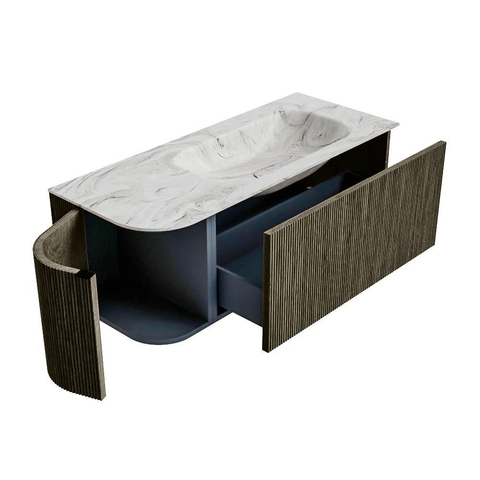 Mondiaz KURVE-DLUX Badkamermeubelset - 115x46x40cm - 1 lade - 1 deur - wastafel solid surface - rechts - zonder kraangat - Shadow SW1414541