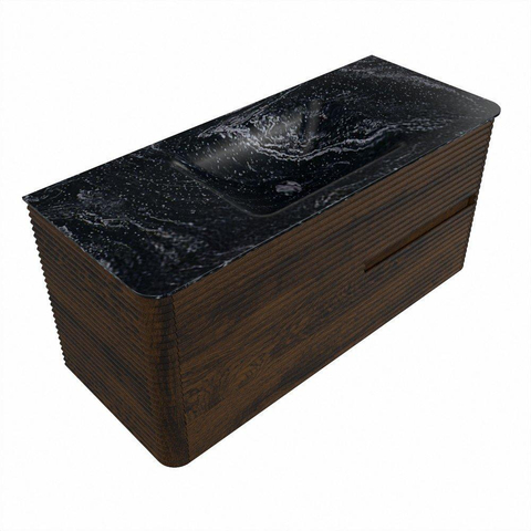 Mondiaz CIRO-DLUX Badkamermeubelset - 110x45x50cm - Solid surface wastafel Lava - 1 wasbak Midden - zonder kraangaten - 2 lades - Walnut SW1530195