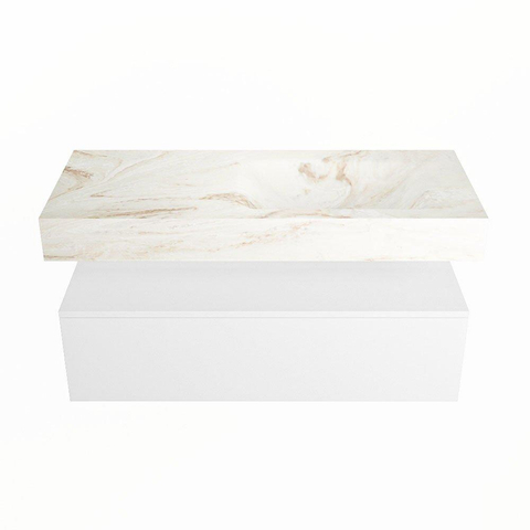 Mondiaz ALAN-DLUX Ensemble de meuble - 110cm - meuble Talc mat - 1 tiroir - Lavabo Cloud Frappe suspendu - vasque Droite - 0 trous de robinet SW805036