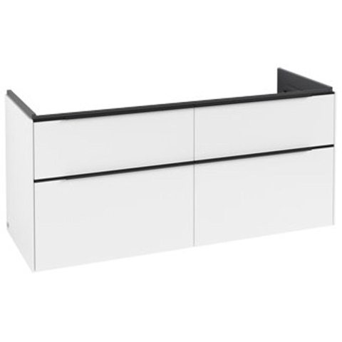 Villeroy & Boch Subway 3.0 wastafelonderkast - 130x55x45cm - met Volcano Black greep - 2 sifonuitsparingen links en rechts - spaanplaat - Pure White (wit) SW701677