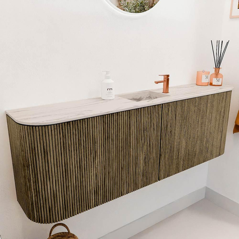 Mondiaz JOYA-DLUX Meuble de toilette 123,2cm - arrondi gauche et droite couleur Dusk - Vasque FAYE position Milieu 1 trou de robinet couleur Nata SW1425954