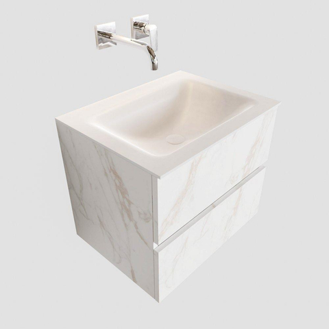 ENSEMBLE DE MEUBLE MONDIAZ VICA - 60cm - 2 tiroirs - lavabo Cloud au centre - 0 trous de robinet - solid surface marbre Carrara SW410276