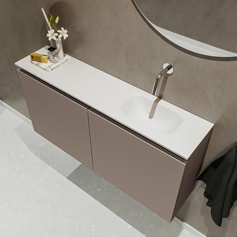 MONDIAZ TURE Toiletmeubel 100x23x50cm met 0 kraangaten 2 deuren smoke mat Wastafel Eden rechts Solid Surface Wit SW474984